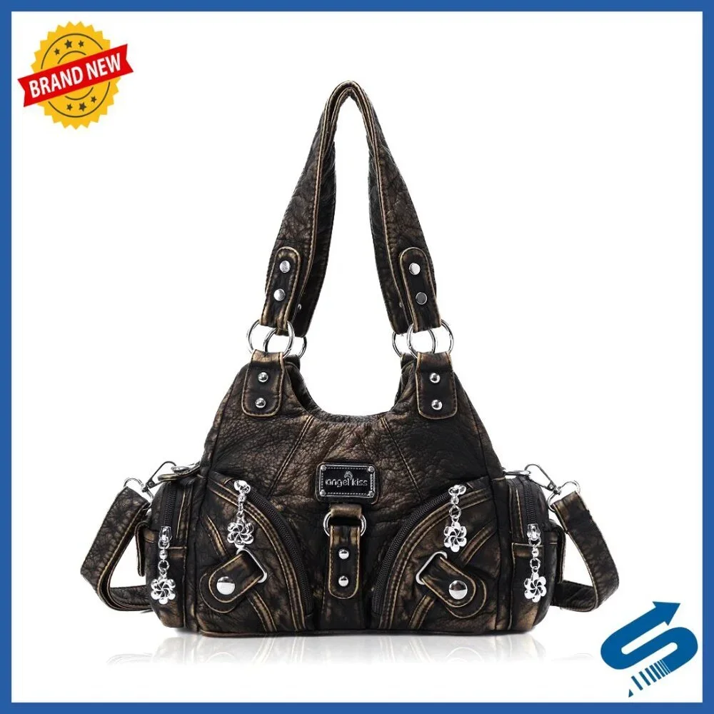 Small Vegan Leather Hobo Tote Bag with Multi-Pocket Design and Adjustable Strap